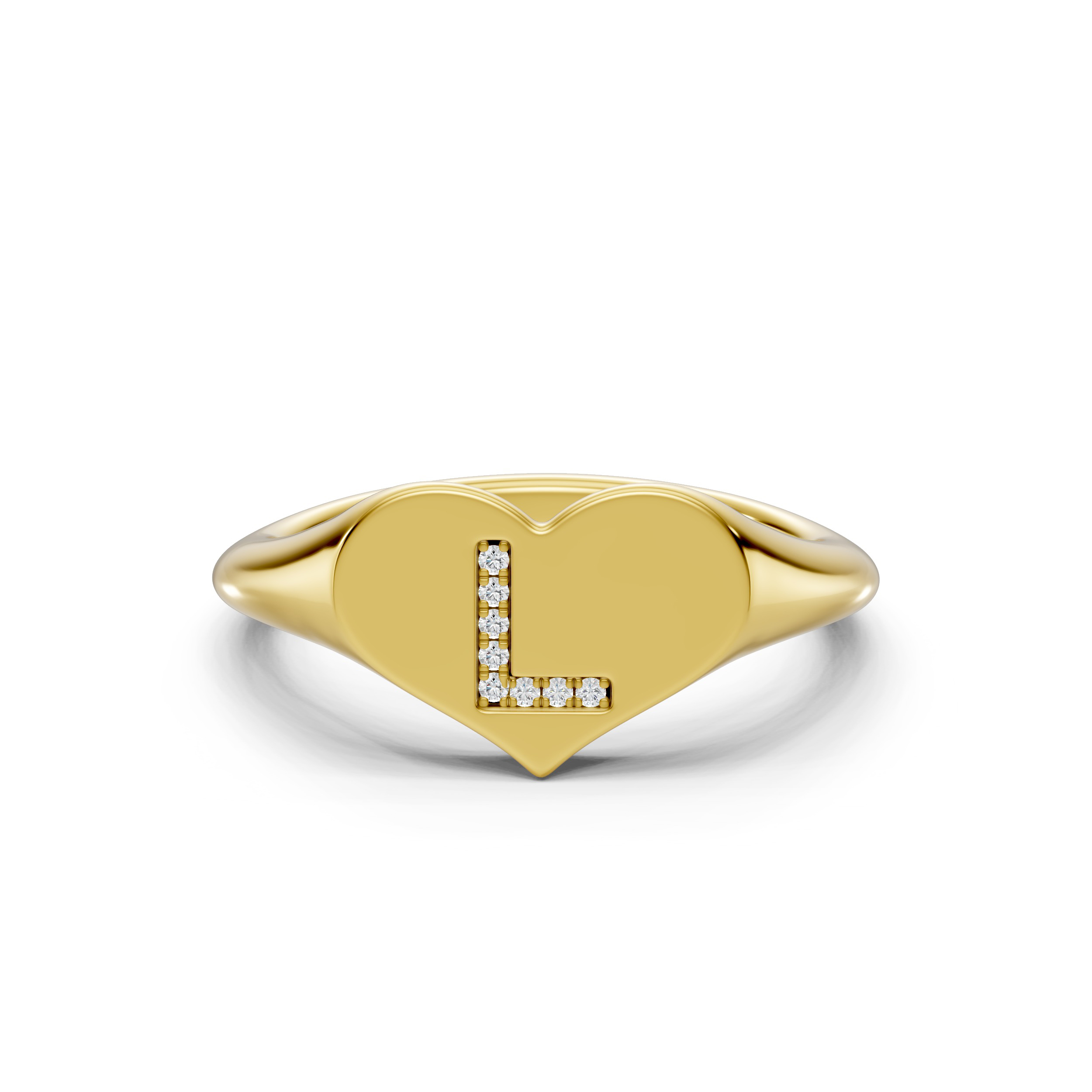 Heart Pavé Lab Diamond Initial Signet Ring - L