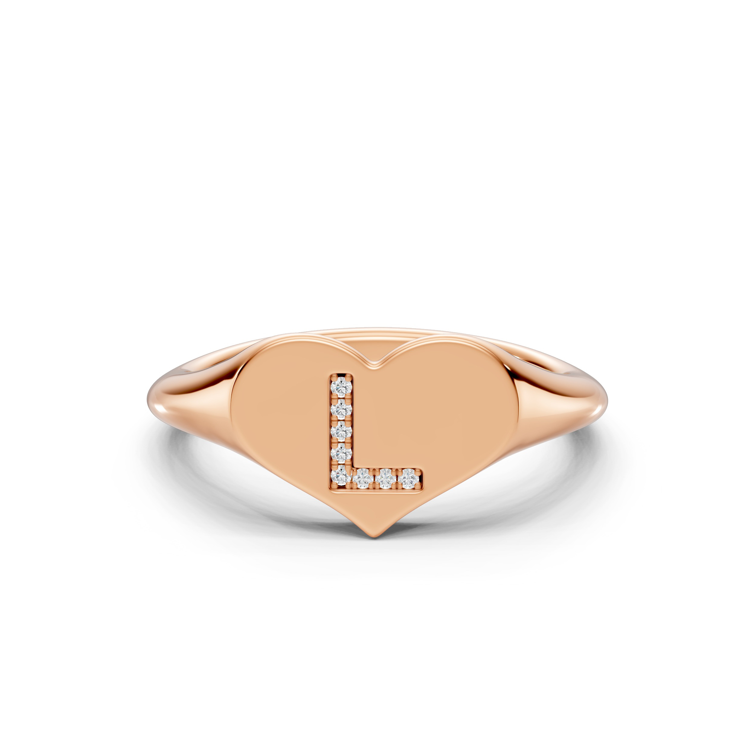 Heart Pavé Lab Diamond Initial Signet Ring - L