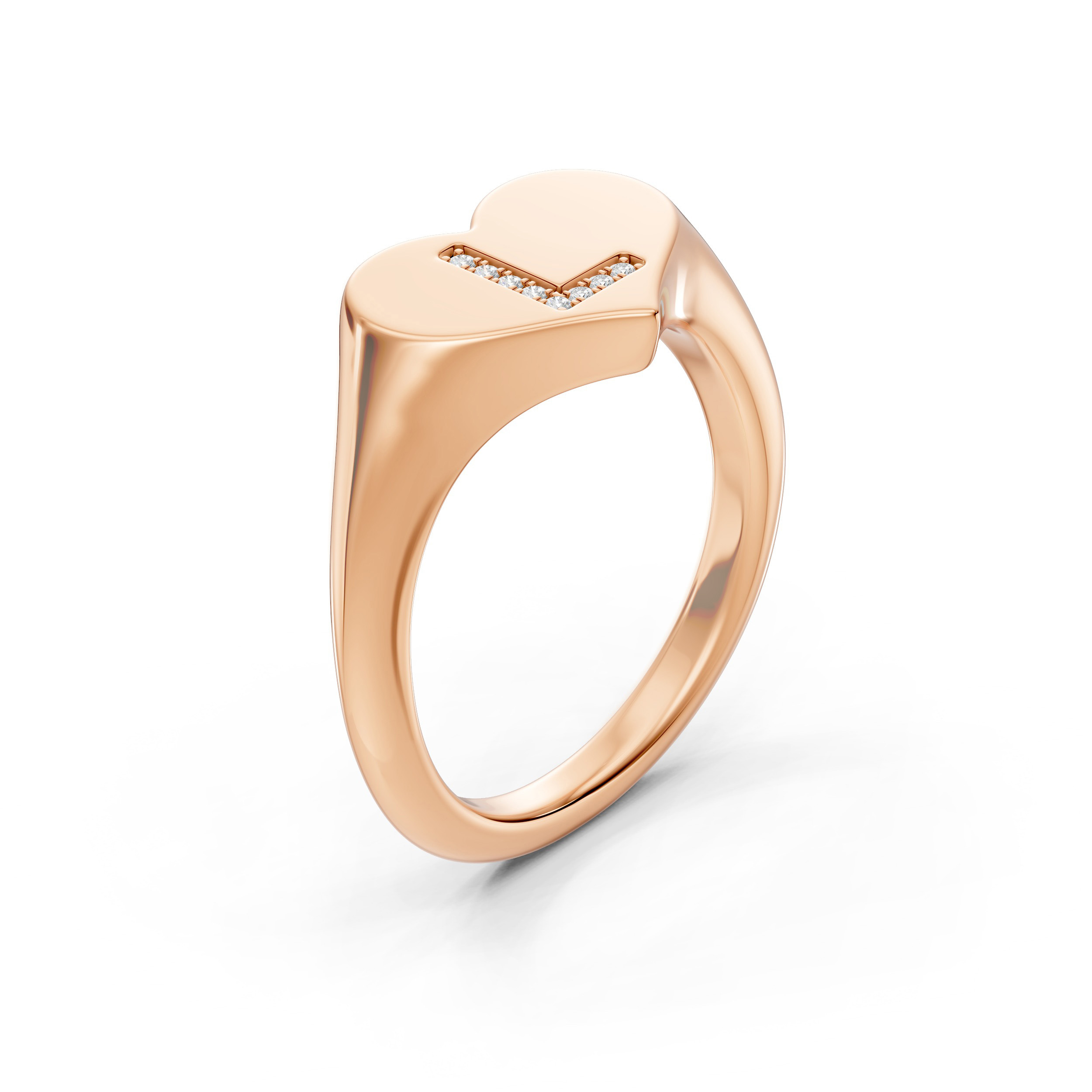 Heart Pavé Lab Diamond Initial Signet Ring - L