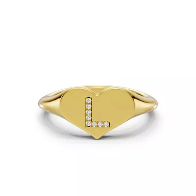 Heart Pavé Lab Diamond Initial Signet Ring - L