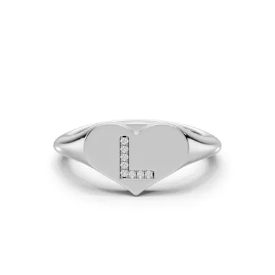 Heart Pavé Diamond Initial Signet Ring - L