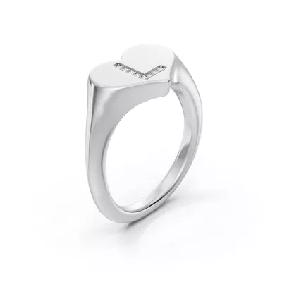 Heart Pavé Diamond Initial Signet Ring - L