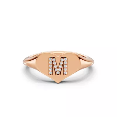 Heart Pavé Lab Diamond Initial Signet Ring - M
