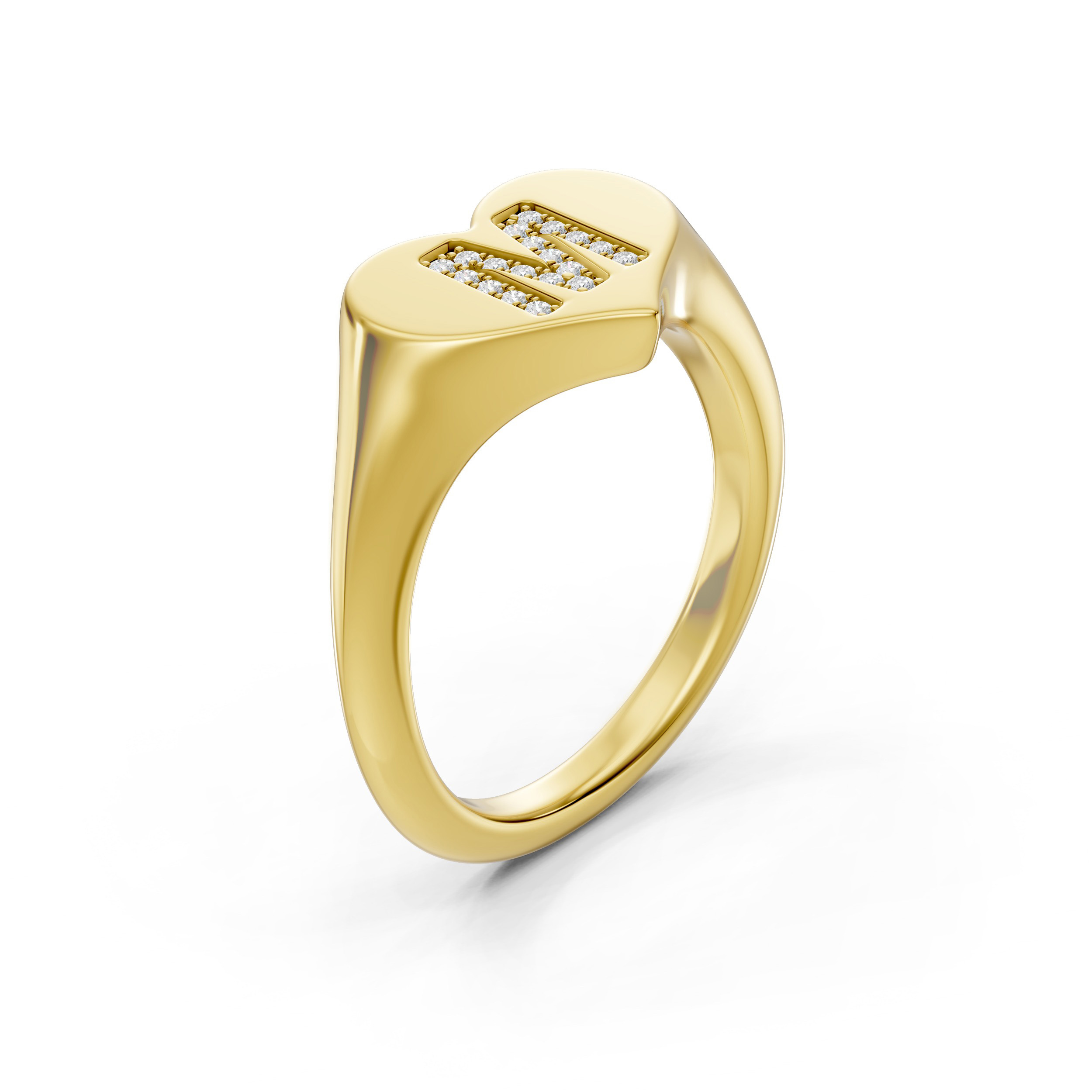 Heart Pavé Diamond Initial Signet Ring - M