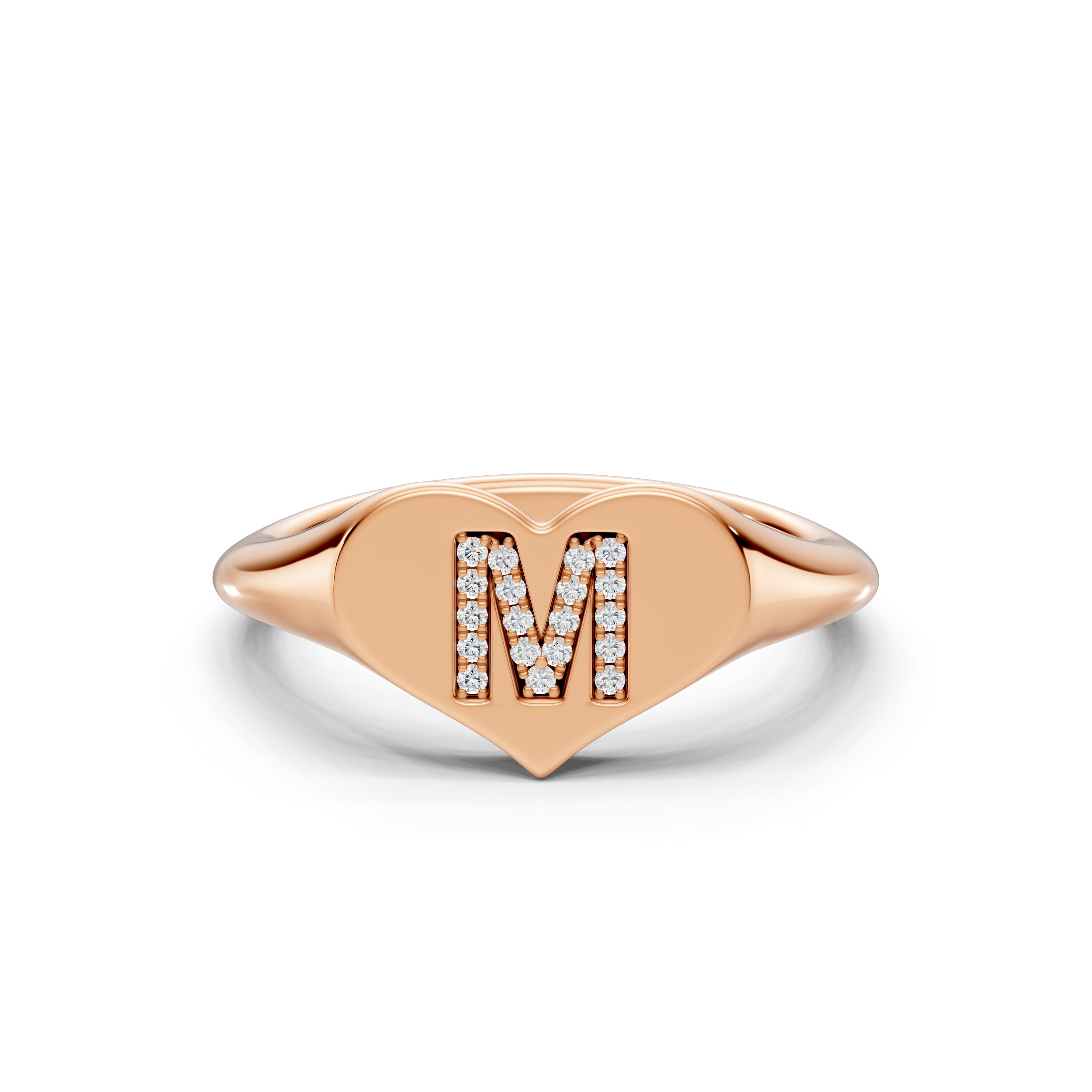 Heart Pavé Diamond Initial Signet Ring - M