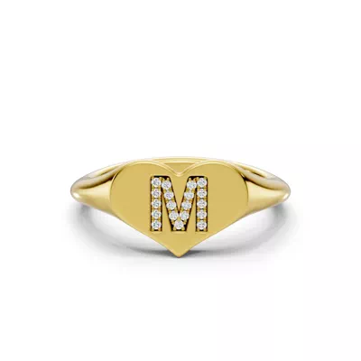 Heart Pavé Diamond Initial Signet Ring - M