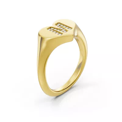 Heart Pavé Diamond Initial Signet Ring - M