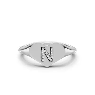 Heart Pavé Lab Diamond Initial Signet Ring - N
