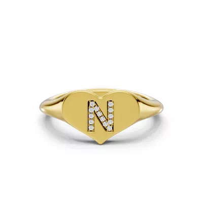 Heart Pavé Lab Diamond Initial Signet Ring - N
