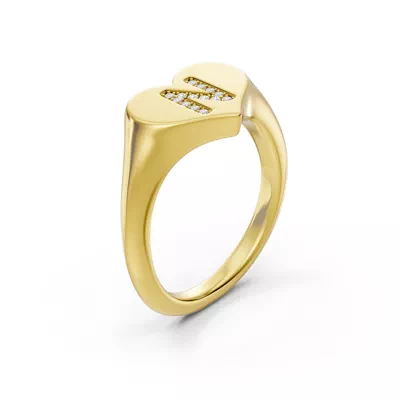 Heart Pavé Lab Diamond Initial Signet Ring - N