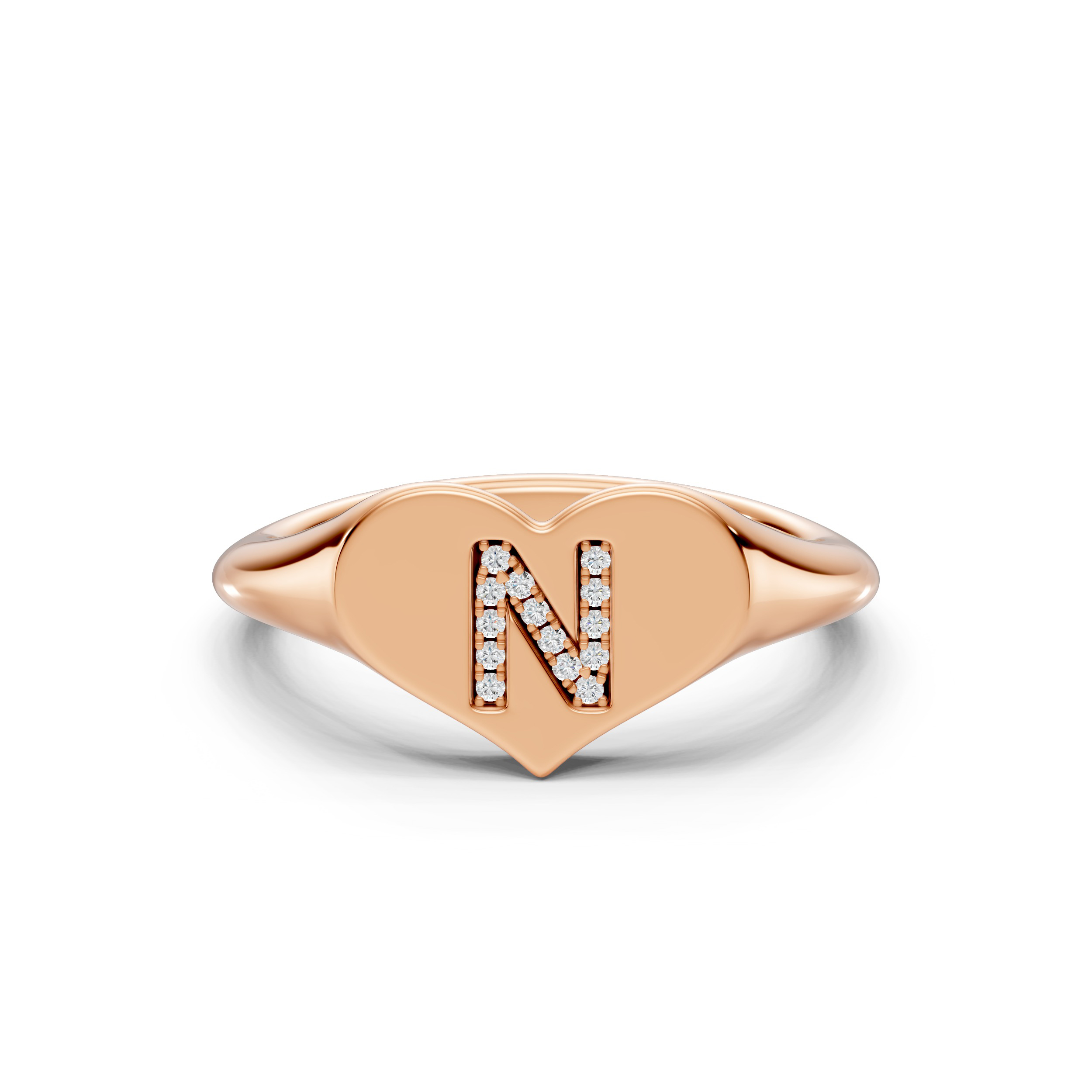 Heart Pavé Lab Diamond Initial Signet Ring - N