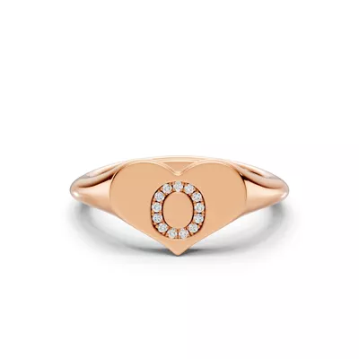 Heart Pavé Lab Diamond Initial Signet Ring - O