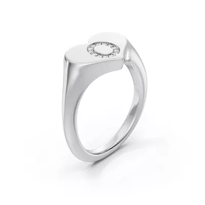 Heart Pavé Diamond Initial Signet Ring - O