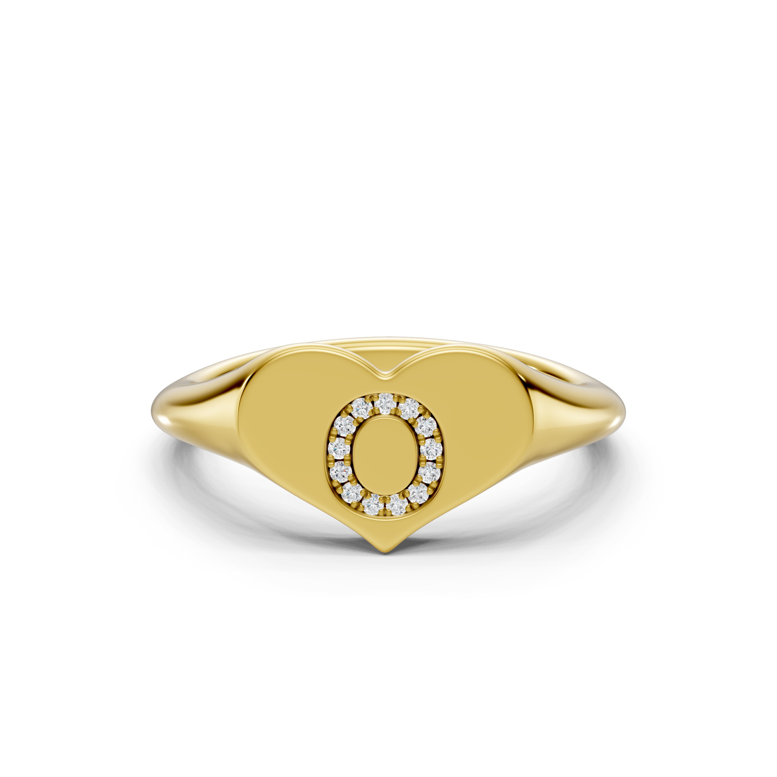 Heart Pavé Lab Diamond Initial Signet Ring - O