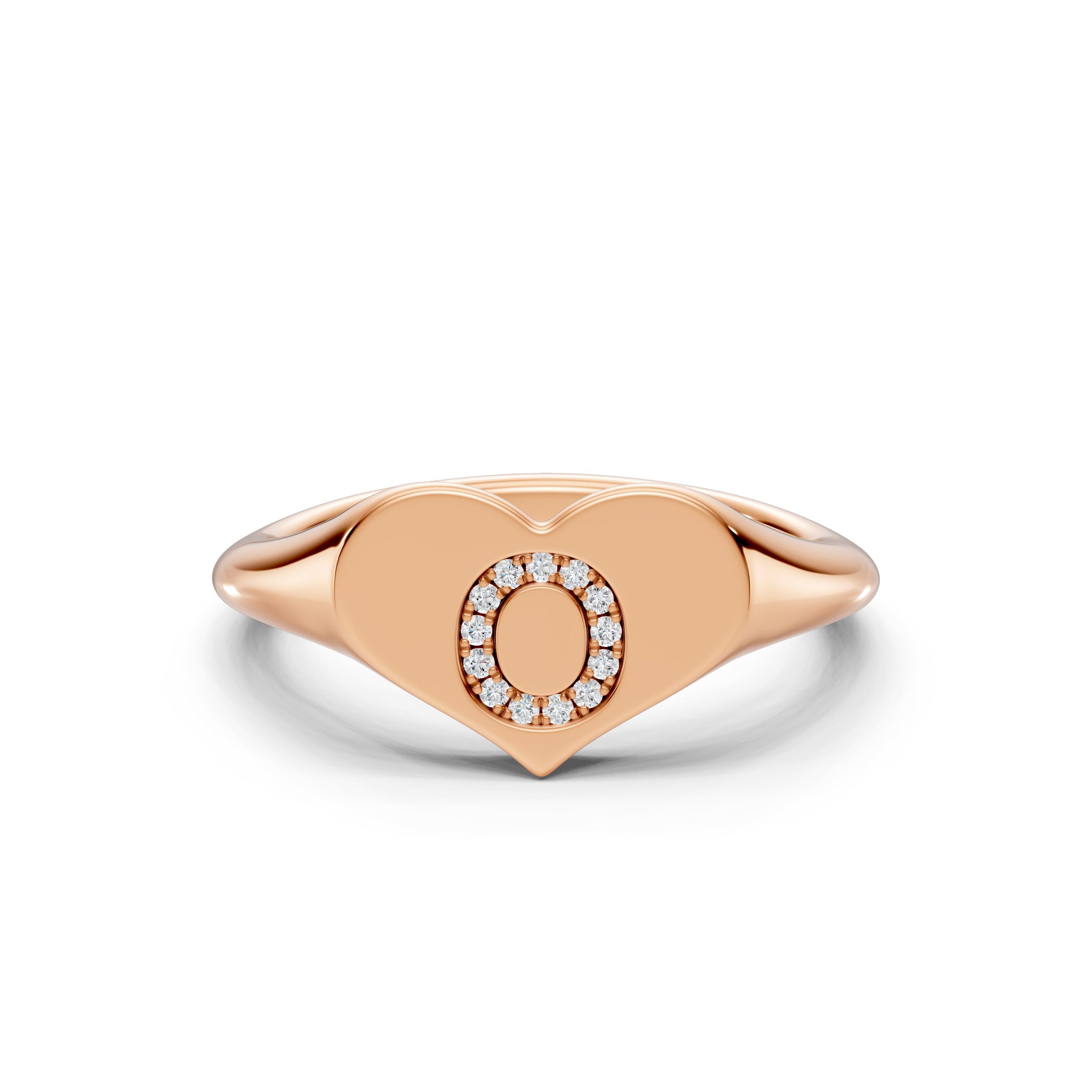 Heart Pavé Lab Diamond Initial Signet Ring - O