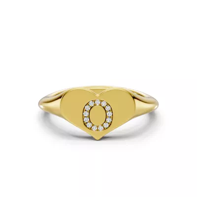 Heart Pavé Diamond Initial Signet Ring - O