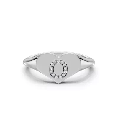 Heart Pavé Lab Diamond Initial Signet Ring - O
