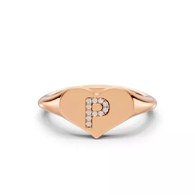Heart Pavé Lab Diamond Initial Signet Ring - P