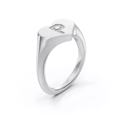 Heart Pavé Lab Diamond Initial Signet Ring - P