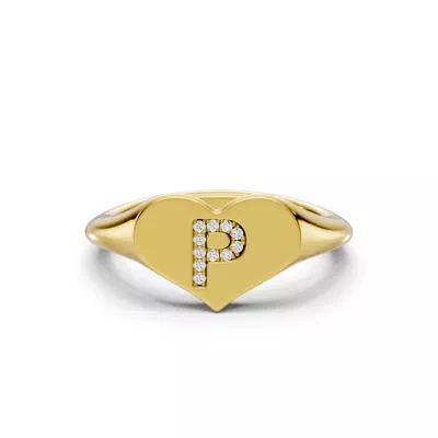 Heart Pavé Lab Diamond Initial Signet Ring - P