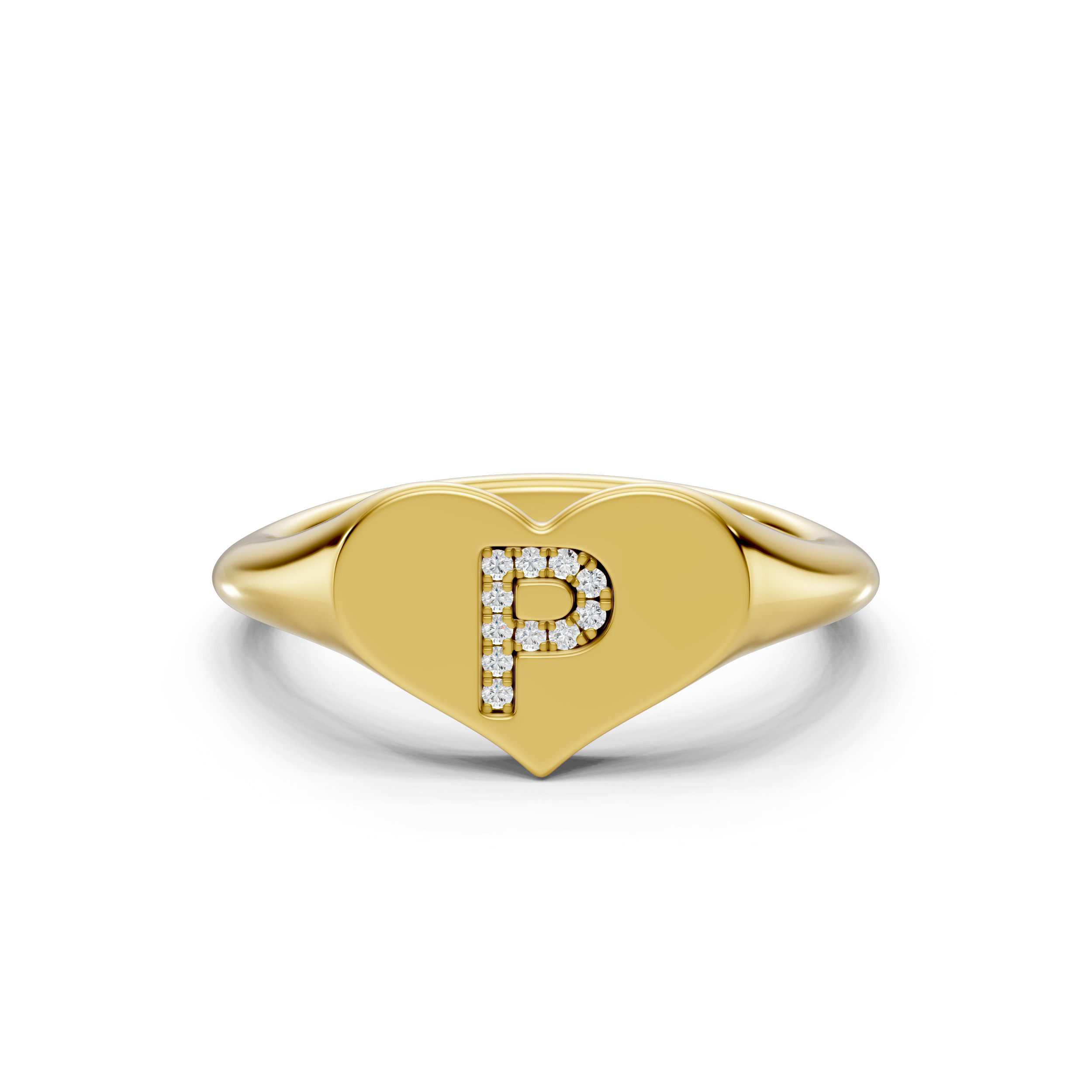 Heart Pavé Diamond Initial Signet Ring - P