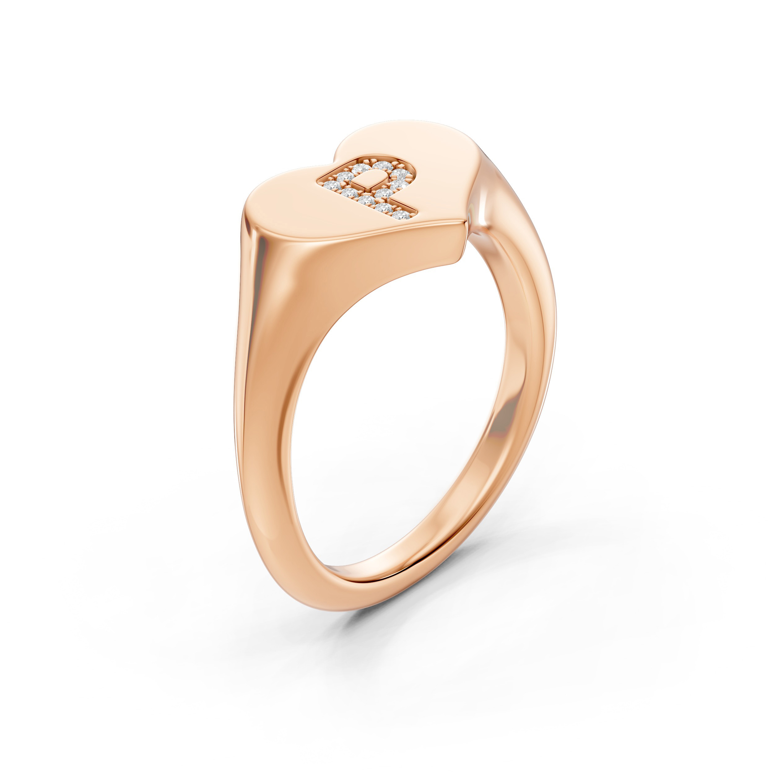 Heart Pavé Lab Diamond Initial Signet Ring - P