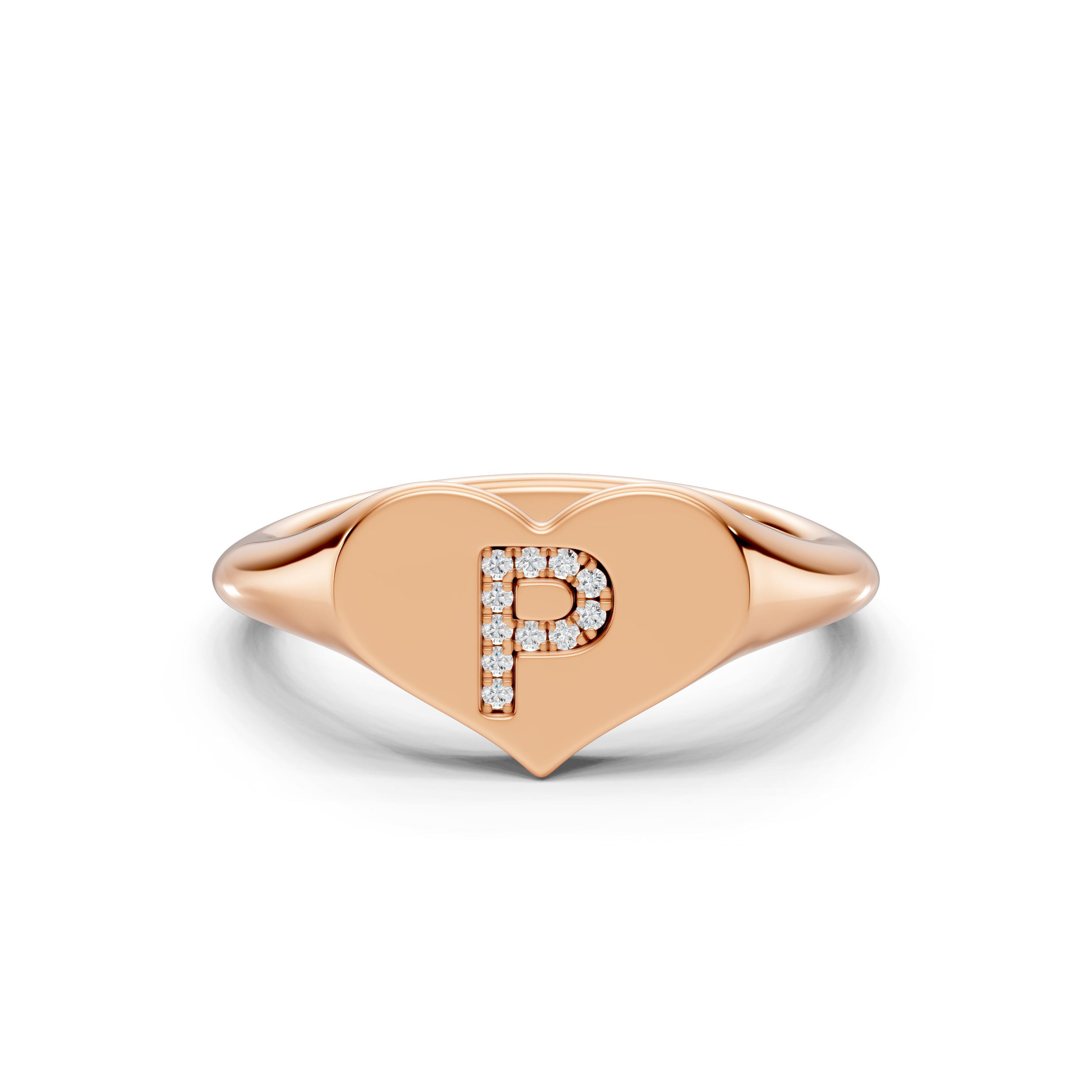 Heart Pavé Diamond Initial Signet Ring - P