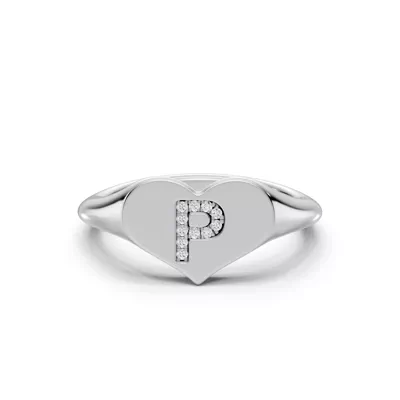 Heart Pavé Lab Diamond Initial Signet Ring - P