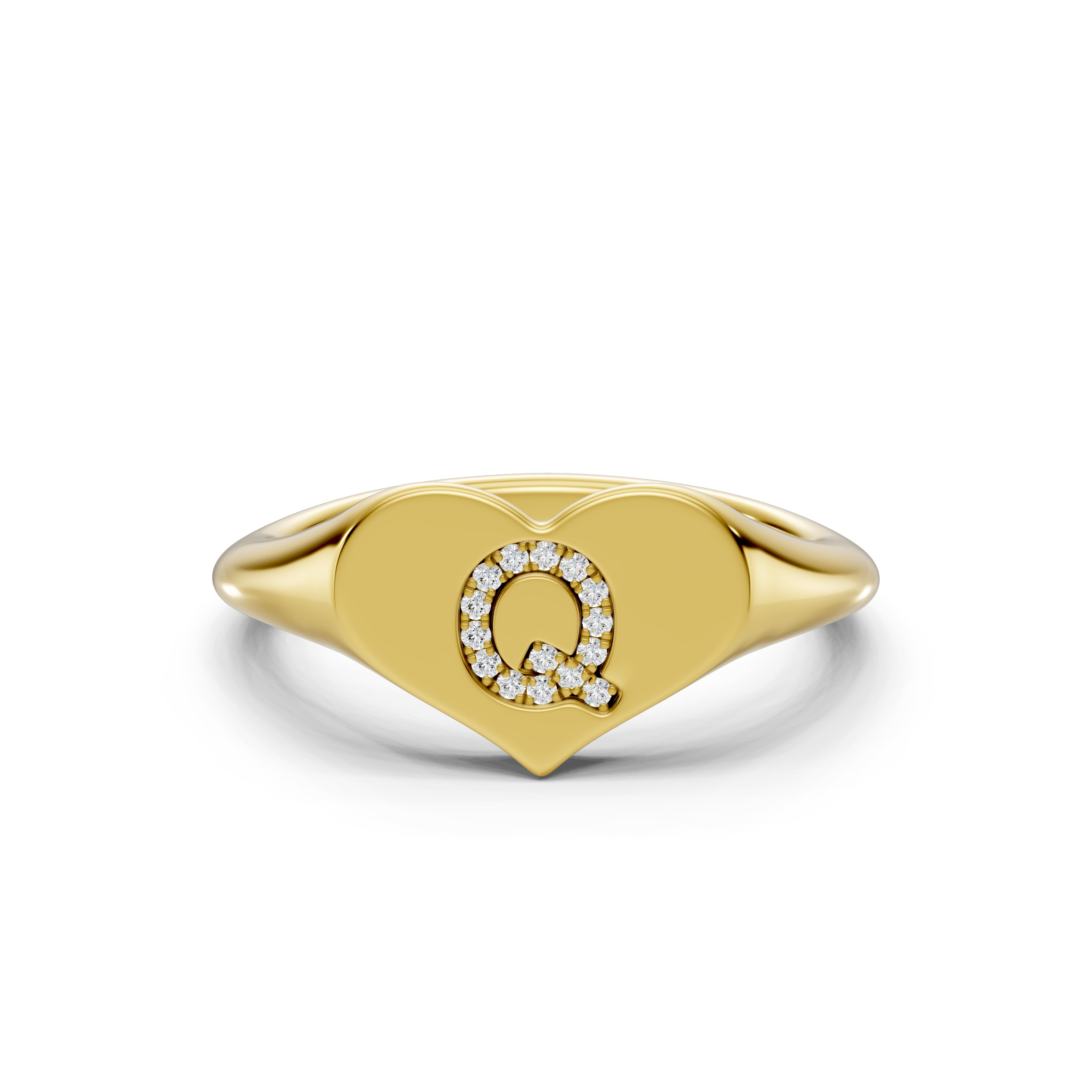 Heart Pavé Lab Diamond Initial Signet Ring - Q