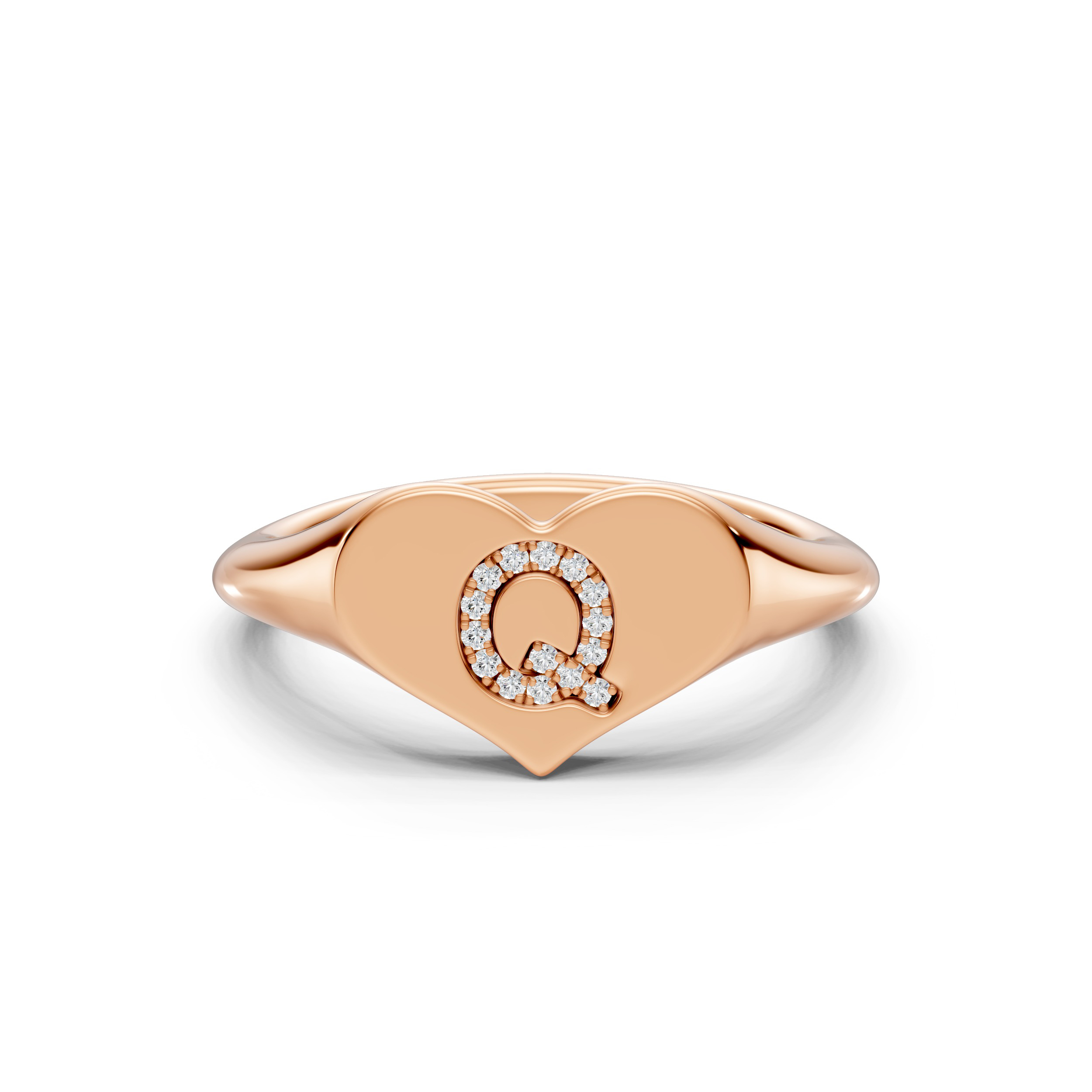 Heart Pavé Lab Diamond Initial Signet Ring - Q