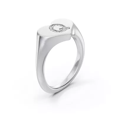 Heart Pavé Diamond Initial Signet Ring - Q