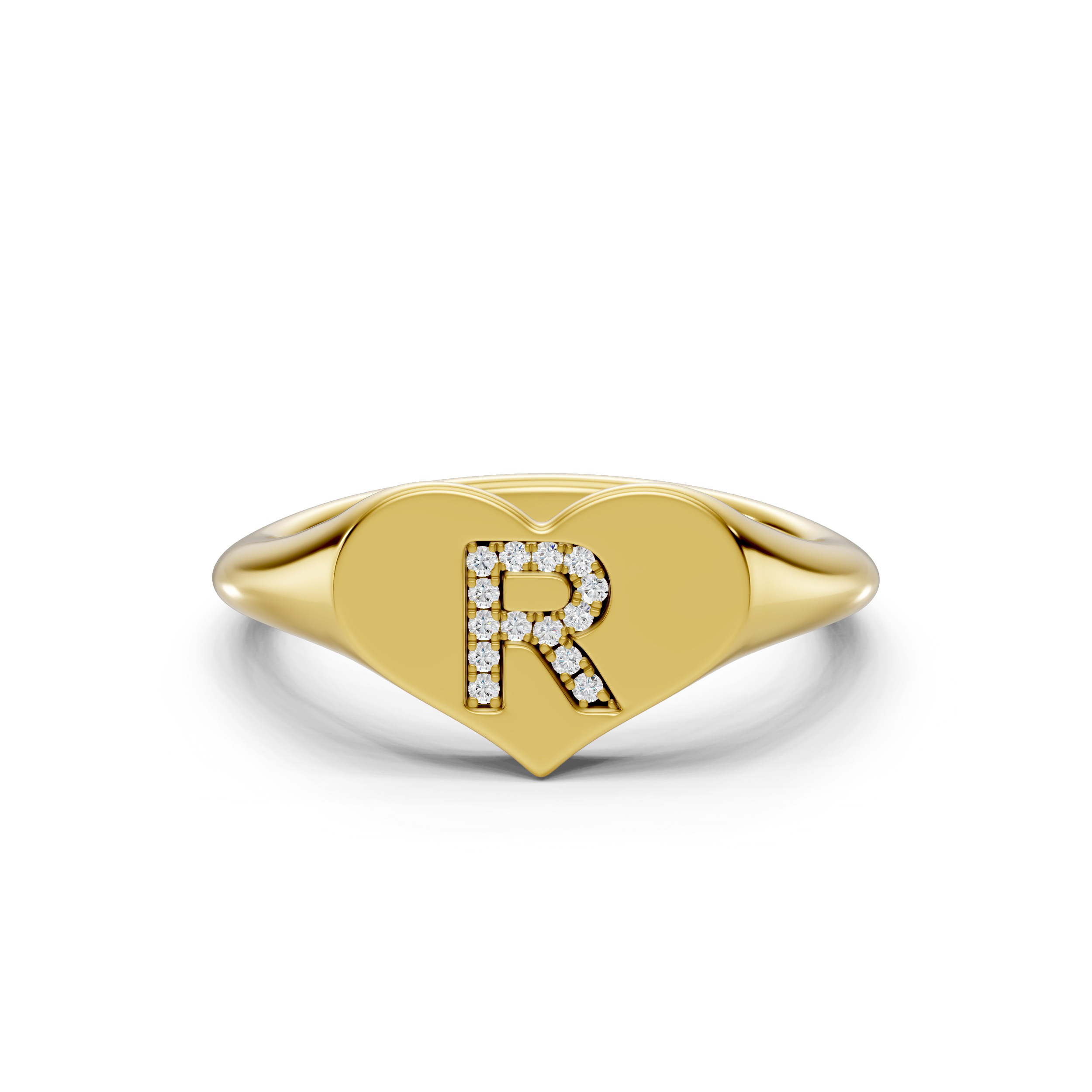 Heart Pavé Lab Diamond Initial Signet Ring - R