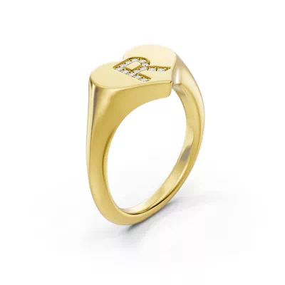 Heart Pavé Diamond Initial Signet Ring - R