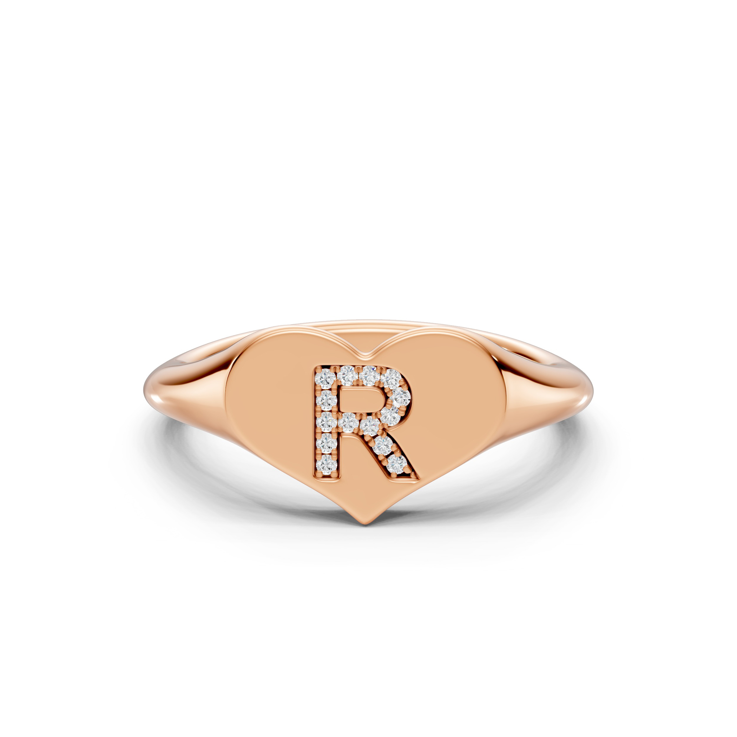Heart Pavé Diamond Initial Signet Ring - R