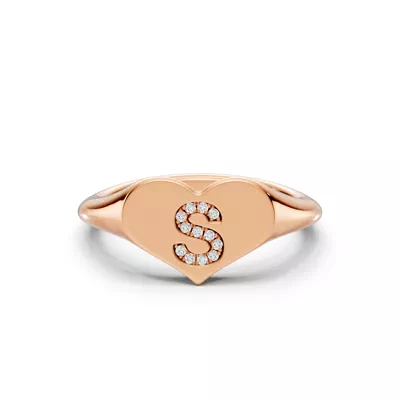Heart Pavé Lab Diamond Initial Signet Ring - S
