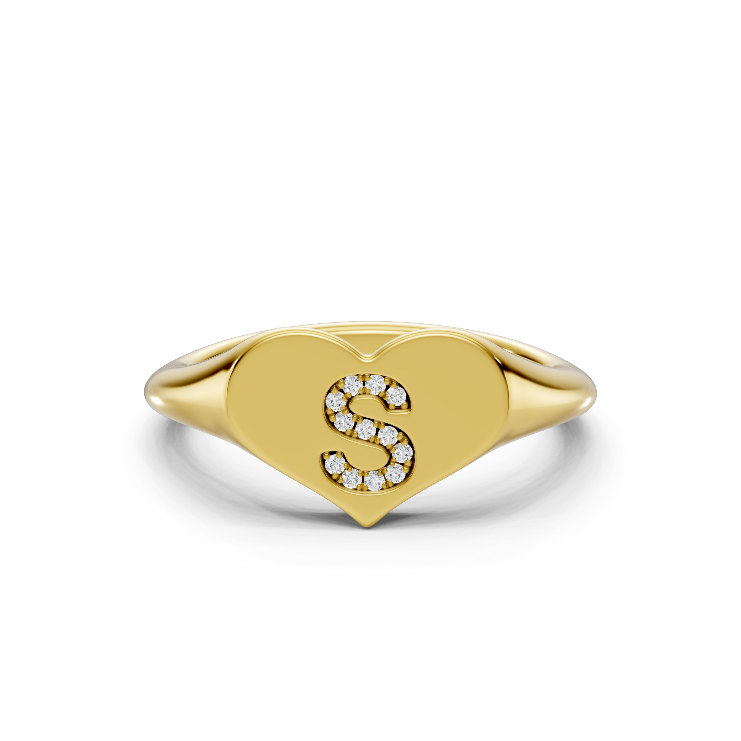 Heart Pavé Lab Diamond Initial Signet Ring - S