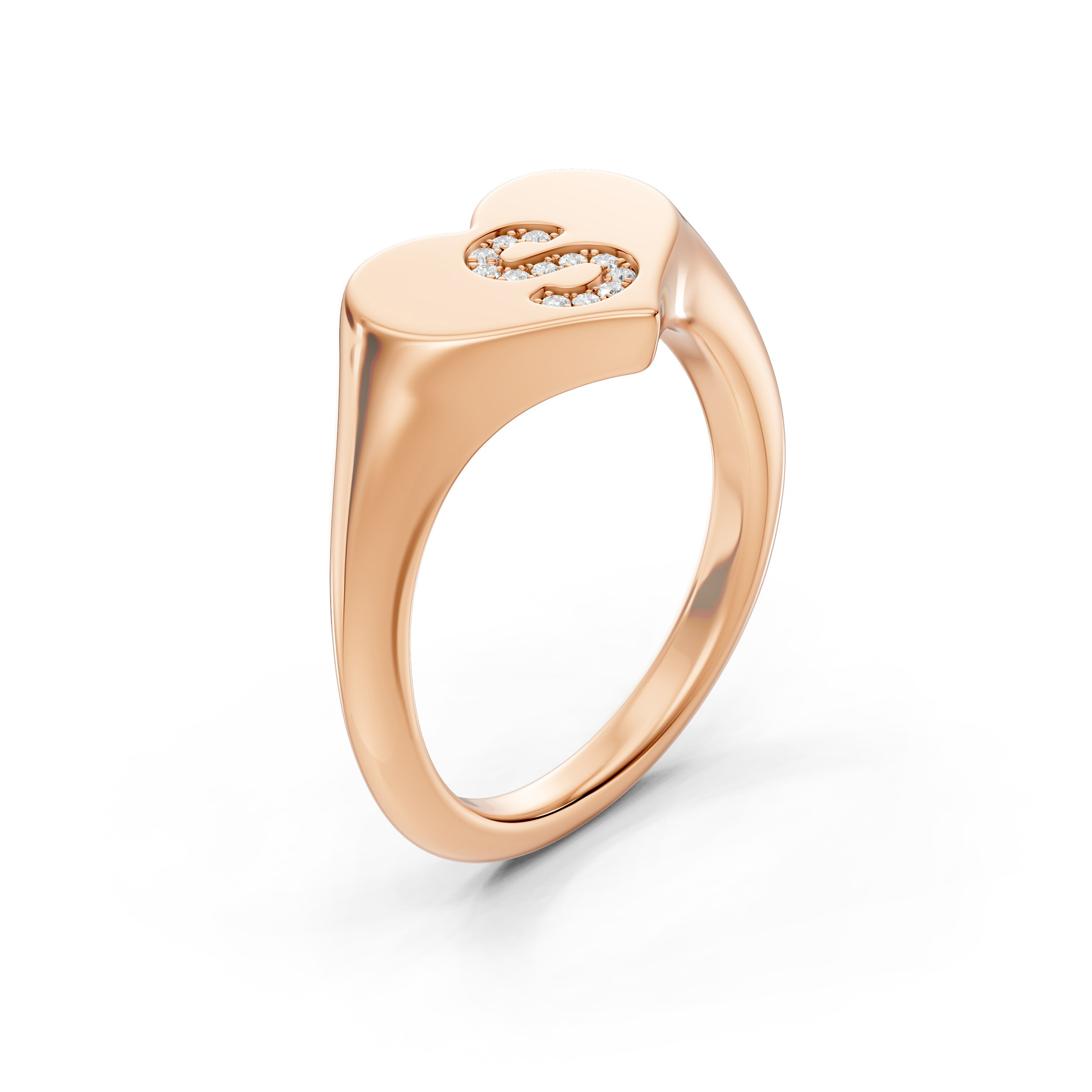 Heart Pavé Diamond Initial Signet Ring - S
