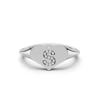 Heart Pavé Lab Diamond Initial Signet Ring - S
