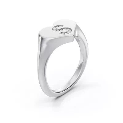 Heart Pavé Diamond Initial Signet Ring - S