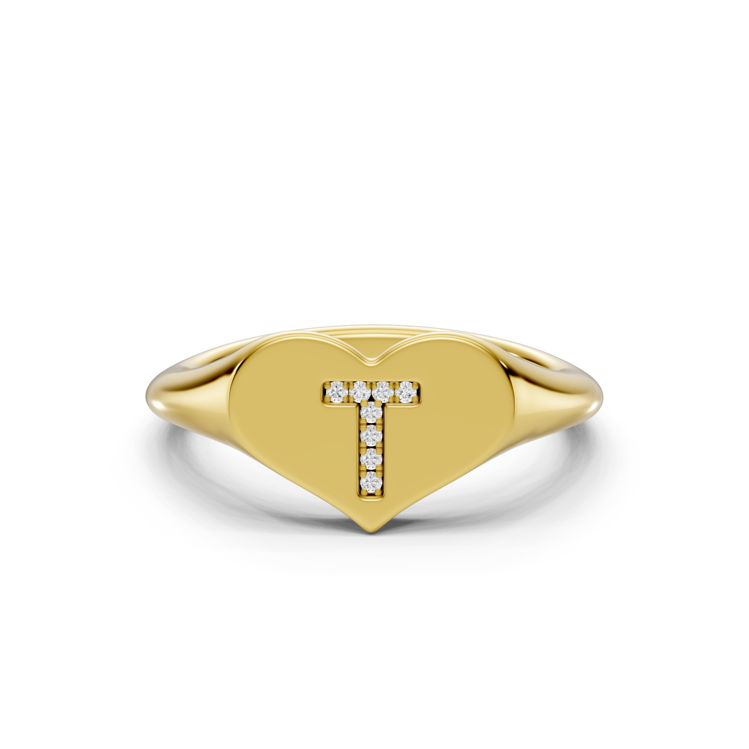 Heart Pavé Diamond Initial Signet Ring - T