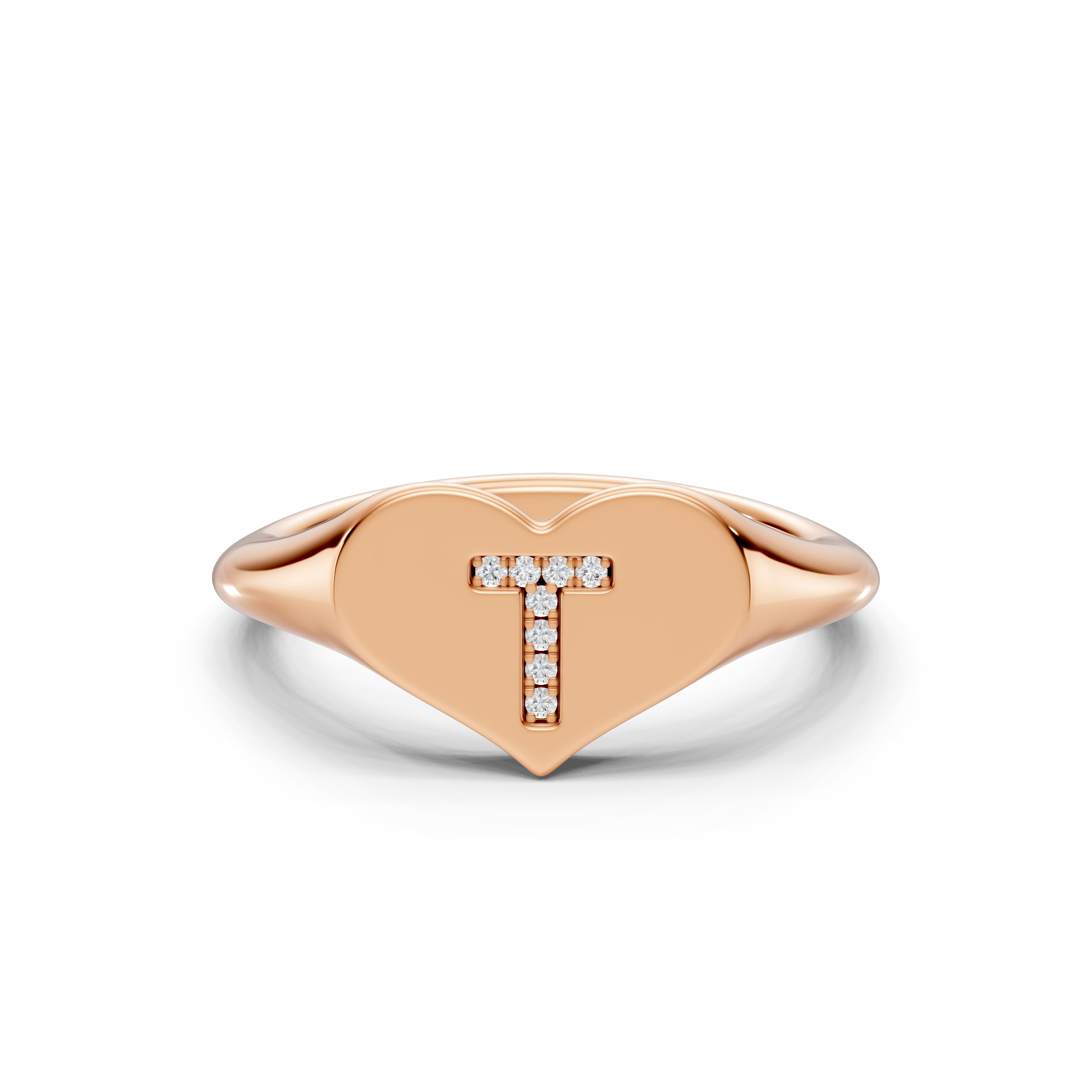 Heart Pavé Lab Diamond Initial Signet Ring - T