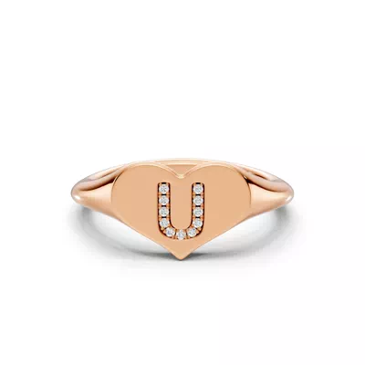 Heart Pavé Lab Diamond Initial Signet Ring - U