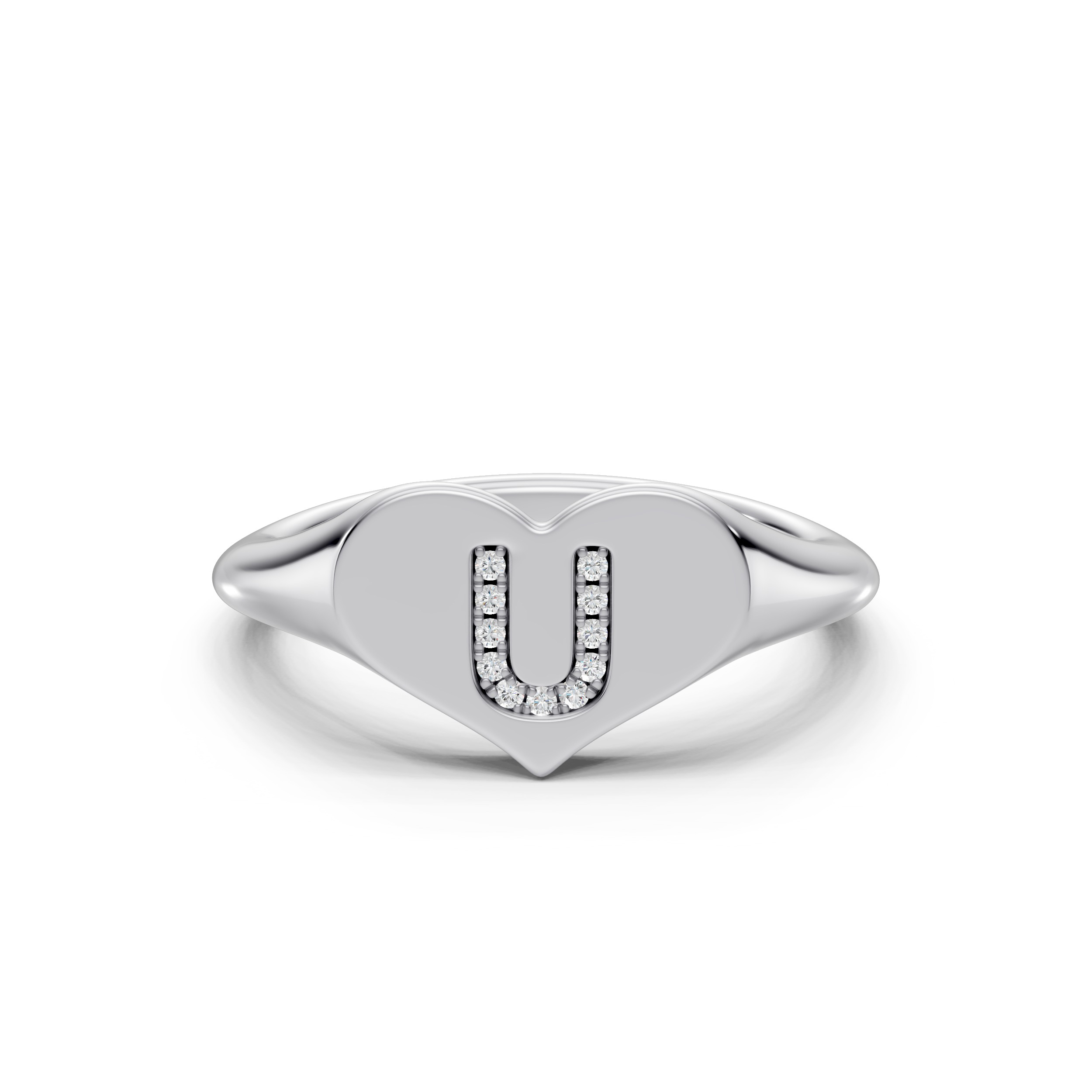 Heart Pavé Lab Diamond Initial Signet Ring - U
