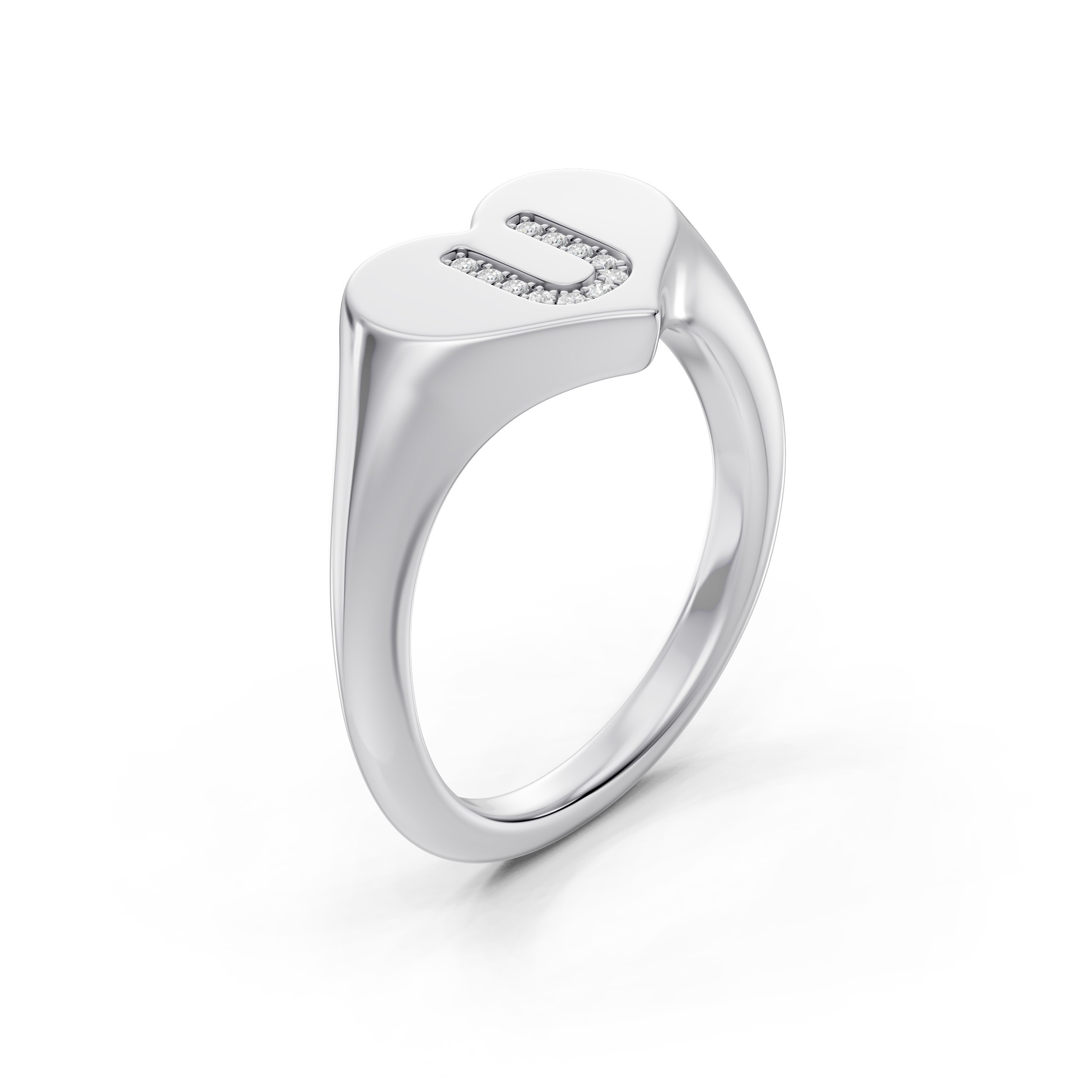 Heart Pavé Lab Diamond Initial Signet Ring - U