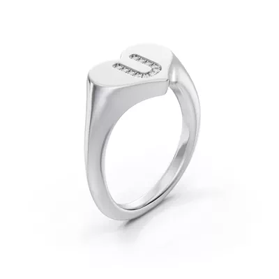 Heart Pavé Diamond Initial Signet Ring - U