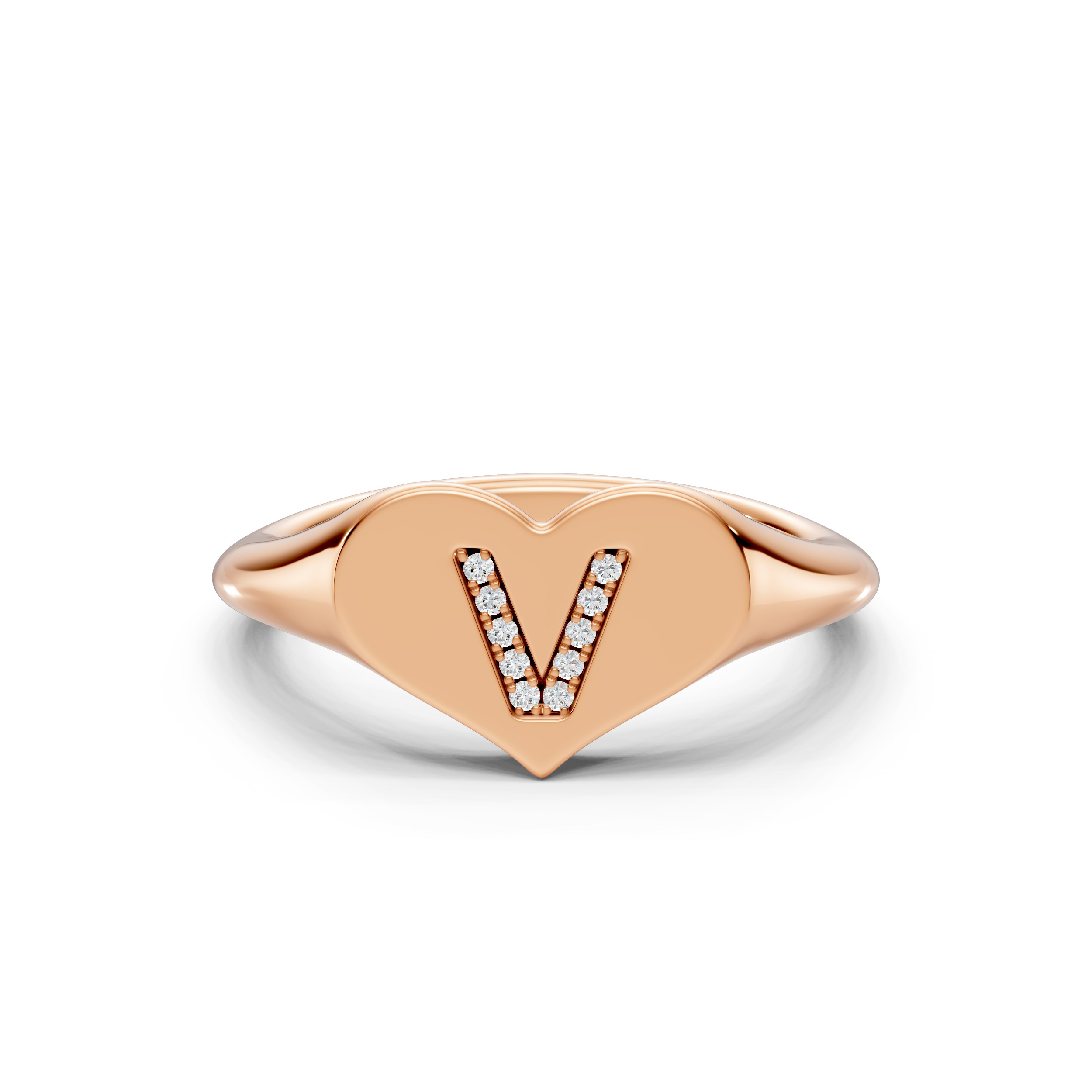 Heart Pavé Lab Diamond Initial Signet Ring - V