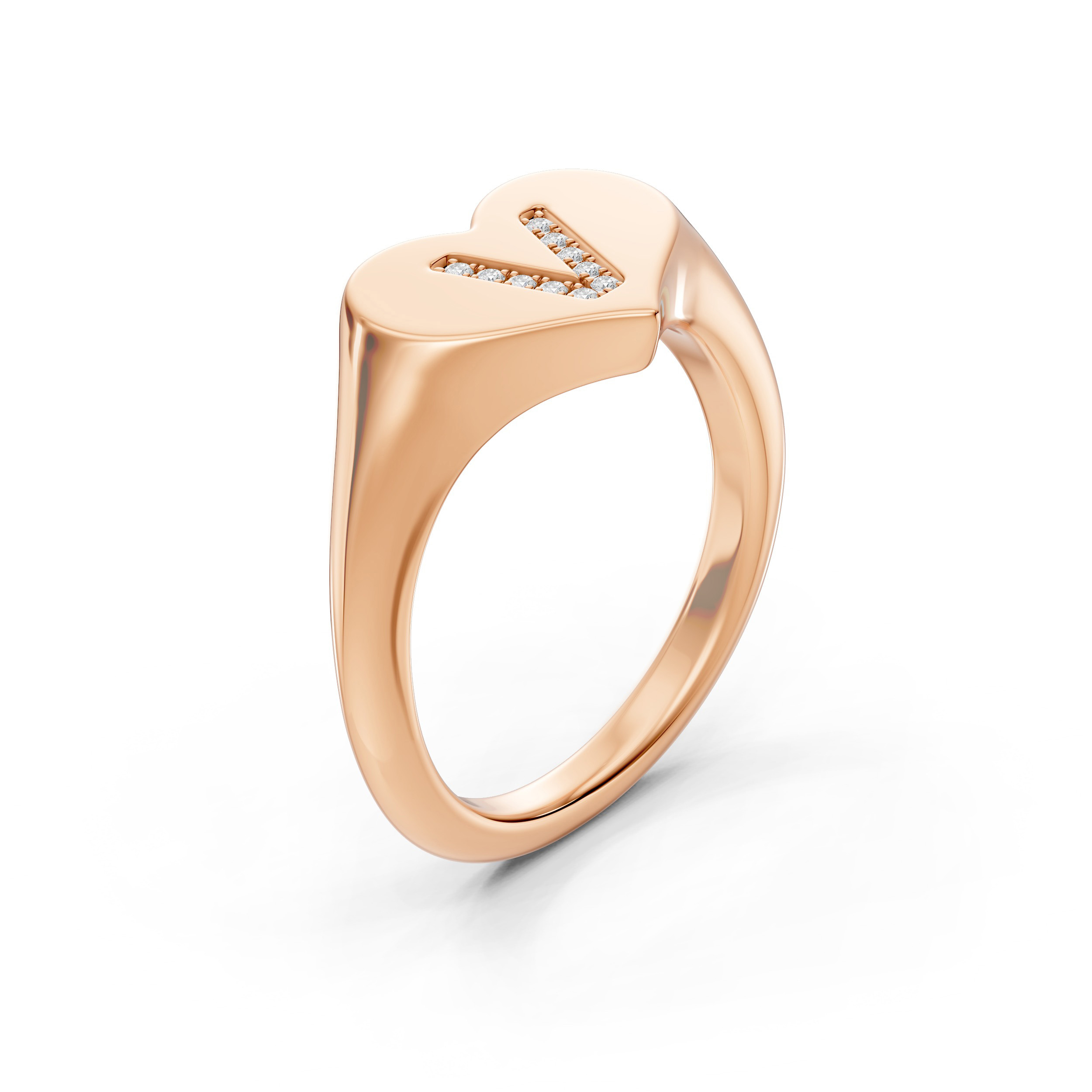 Heart Pavé Lab Diamond Initial Signet Ring - V
