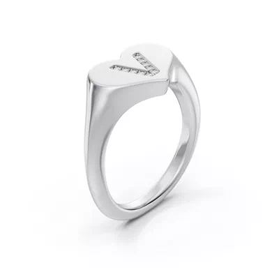 Heart Pavé Lab Diamond Initial Signet Ring - V
