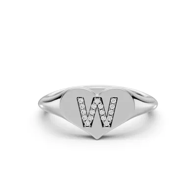 Heart Pavé Diamond Initial Signet Ring - W