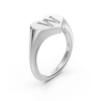 Heart Pavé Diamond Initial Signet Ring - W